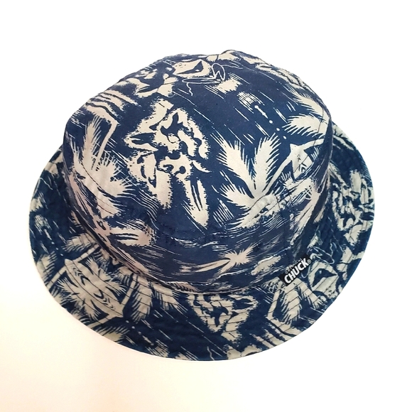 Original CHUCK Bucket Hat Blue Grey Floral Tropical Print Unisex - Picture 4 of 6